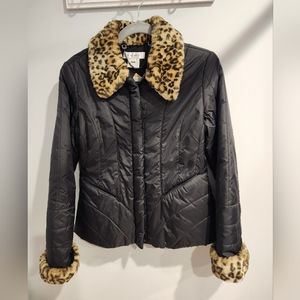 Nine oldest Black Cheeta print collared zipup Jacket